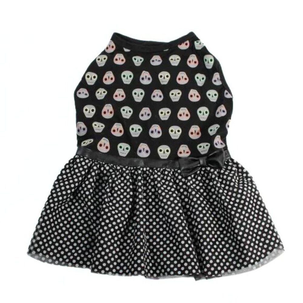 Thrills and Chills Gothic Halloween Skull Dog Dress Costume NWT Size Med…